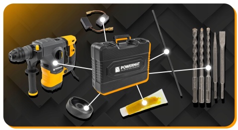Młot udarowy Powermat 2600W SDS+ 5,5J z walizką i akcesoriami