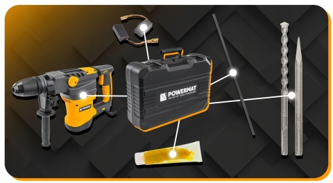 Młot udarowy Powermat SDS-MAX 2800W 18J z regulacją obrotów, walizka