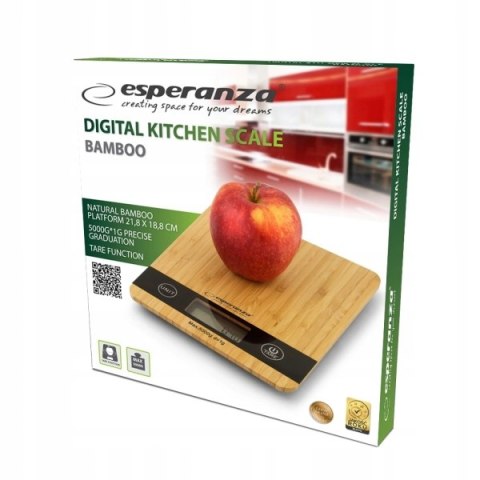 Cyfrowa Waga Kuchenna Esperanza Bamboo Lcd 5Kg Precyzyjna 1G Tarowanie