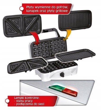 Opiekacz 3W1 Mpm Mop-33M: Gofry, Kanapki, Grill, Wymienne Płyty, 1200W