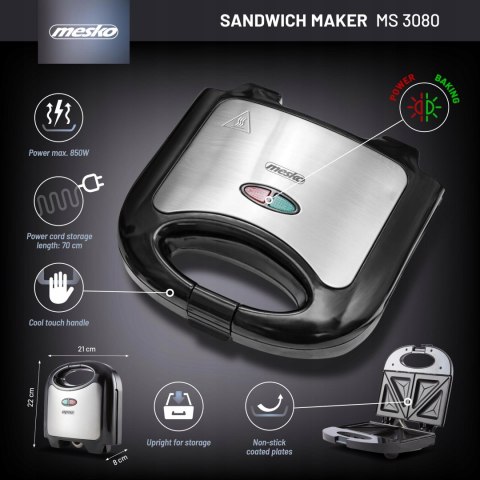 Opiekacz Do Kanapek 700W, Powłoka Non-Stick, Bezpieczny Uchwyt, Ce, Eco
