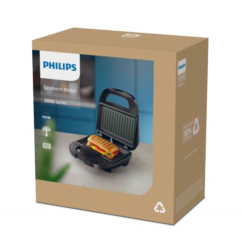 Opiekacz Do Kanapek Philips 3000, 750W, Nieprzywierające Płyty, Easy Lock