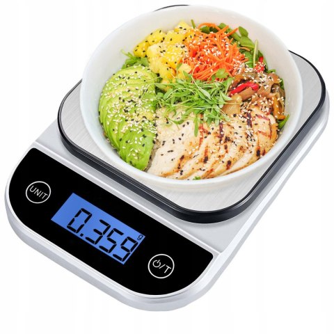 Waga Kuchenna Elektroniczna 5Kg, Dotykowe Przyciski, Stal Nierdzewna