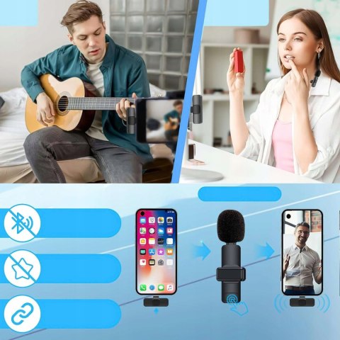 Zestaw 2 bezprzewodowych mikrofonów krawatowych 4kom USB-C, 20 m