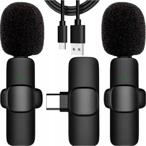 Zestaw 2 bezprzewodowych mikrofonów krawatowych 4kom USB-C, 20 m