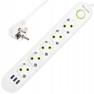 Biały Przedłużacz Blow 5 Gniazd 3X Usb 5M Z Włącznikiem Certyfikat Ce Rohs