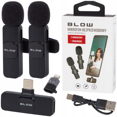 Mikrofon Bezprzewodowy Usb-C + Adapter Lightning, Zasięg 20M, 2 Sztuki