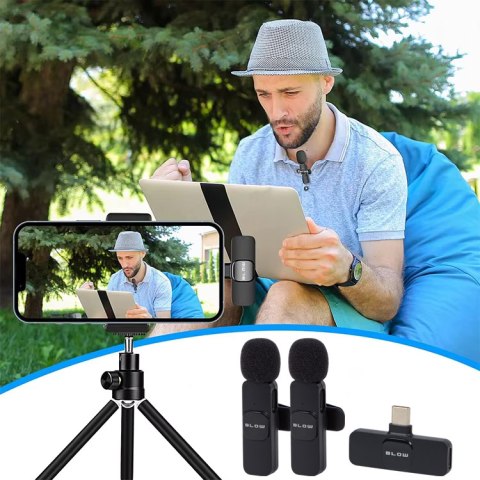 Mikrofon Bezprzewodowy Usb-C + Adapter Lightning, Zasięg 20M, 2 Sztuki