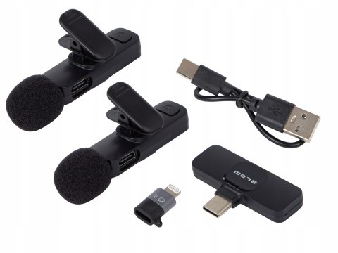 Mikrofon Bezprzewodowy Usb-C + Adapter Lightning, Zasięg 20M, 2 Sztuki