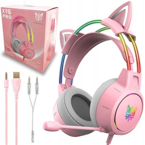 Onikuma X15 Pro Gamingowe Słuchawki Z Rgb, Redukcja Szumów, Kocie Uszy