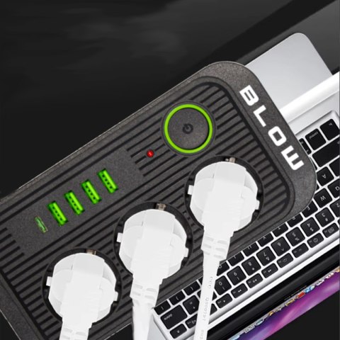 Przedłużacz Blow 3 Gniazda 4 Usb-C 3M Czarny Z Przełącznikiem Ce Rohs