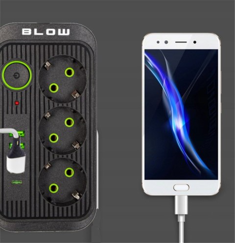 Przedłużacz Blow 3 Gniazda 4 Usb-C 3M Czarny Z Przełącznikiem Ce Rohs