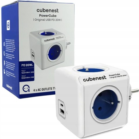 Listwa Zasilająca Cubenest Powercube Usb-C I Usb-A 4 Gniazda Typ E Niebieska