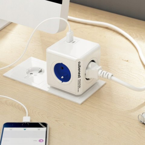 Listwa Zasilająca Cubenest Powercube Usb-C I Usb-A 4 Gniazda Typ E Niebieska