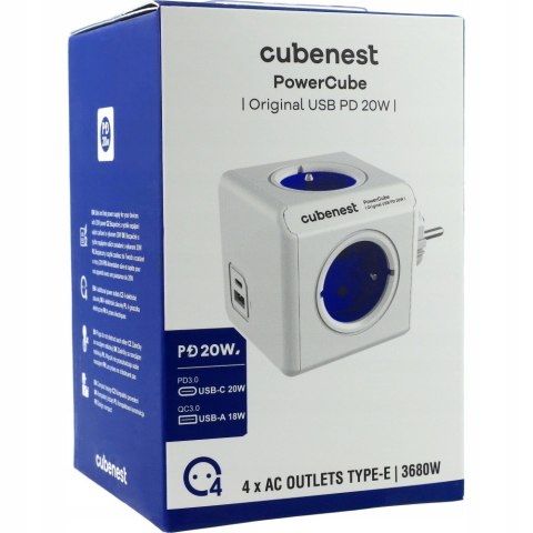 Listwa Zasilająca Cubenest Powercube Usb-C I Usb-A 4 Gniazda Typ E Niebieska