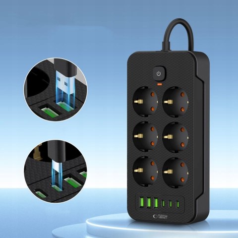 Listwa Zasilająca Tech-Protect, 6 Gniazd Schuko, 3X Usb-A, 3X Usb-C, 2M