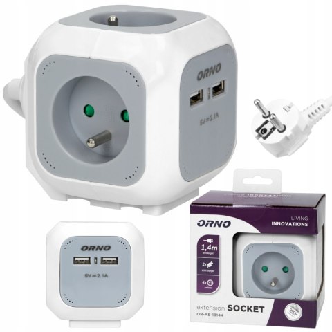 Magic Cube Przedłużacz 4 Gniazda 230V Usb 2.1A 1,4M Mocowanie Na Ścienie