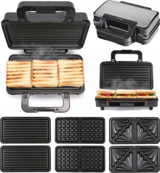 Opiekacz 3W1 Lund 900W - Wymienne Płyty: Tosty, Gofry I Grill, 28X15 Cm