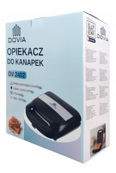Opiekacz Do Kanapek 1400W Czarny Xl 4-Kanapkowy Z Nieprzywierającą Powłoką