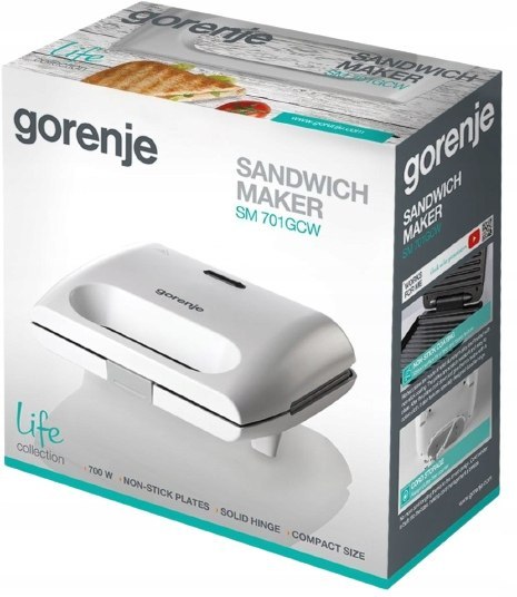Opiekacz Gorenje Sm701gcw, 700W Mini Grill Z Powłoką Nieprzywierającą