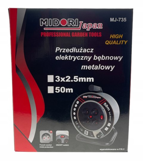 Przedłużacz Bębnowy 50M 3X2,5Mm Uziemienie Solidny Bęben Domowy Budowlany