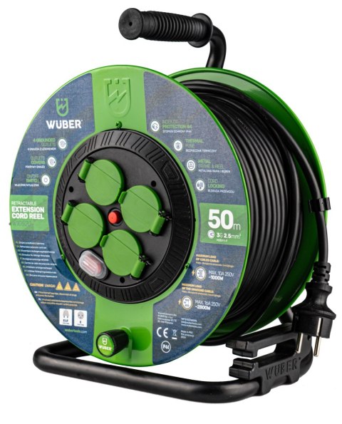 Przedłużacz Bębnowy 50M Metalowy 4 Gniazda Ip44 3X2,5Mm Kabel Wuber