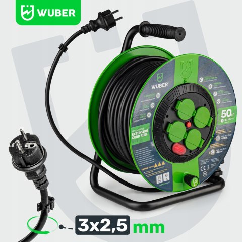 Przedłużacz Bębnowy 50M Metalowy 4 Gniazda Ip44 3X2,5Mm Kabel Wuber