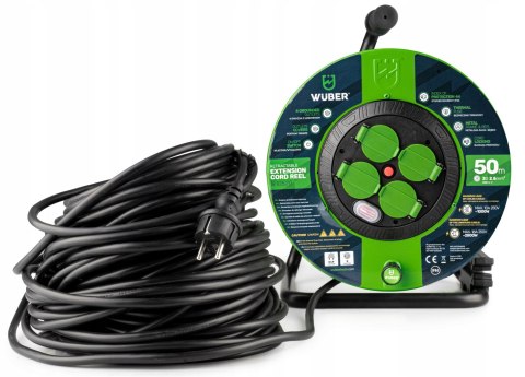 Przedłużacz Bębnowy 50M Metalowy 4 Gniazda Ip44 3X2,5Mm Kabel Wuber