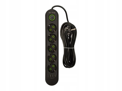 Przedłużacz Blow Czarny, 3M, 5 Gniazd, Usb 3 X Usb, Z Włącznikiem, Ce Rohs