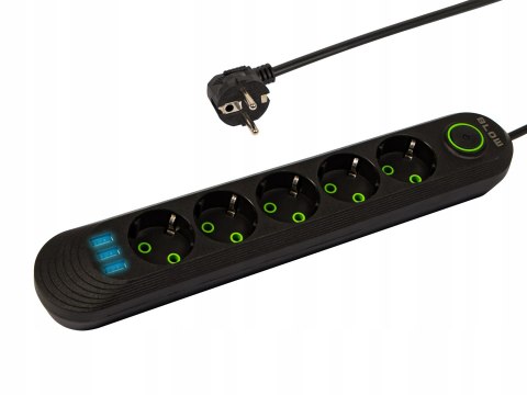 Przedłużacz Blow Czarny, 3M, 5 Gniazd, Usb 3 X Usb, Z Włącznikiem, Ce Rohs