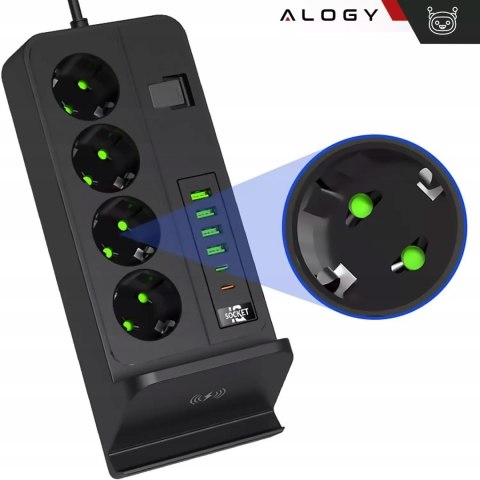 Przedłużacz Listwa Zasilająca 4 Gniazda 4 Usb 2 Usb-C Ładowanie Qi 3M