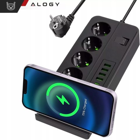 Przedłużacz Listwa Zasilająca 4 Gniazda 4 Usb 2 Usb-C Ładowanie Qi 3M