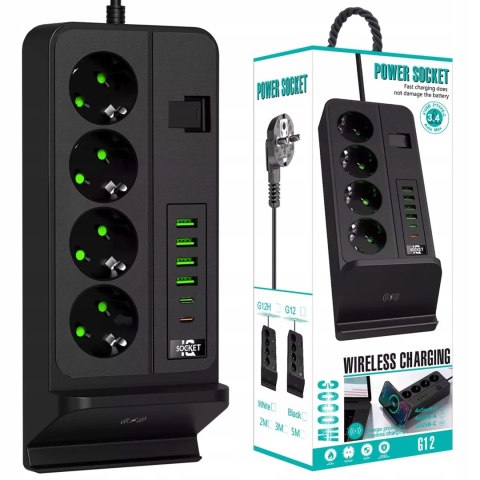 Przedłużacz Listwa Zasilająca 4 Gniazda 4 Usb 2 Usb-C Ładowanie Qi 3M