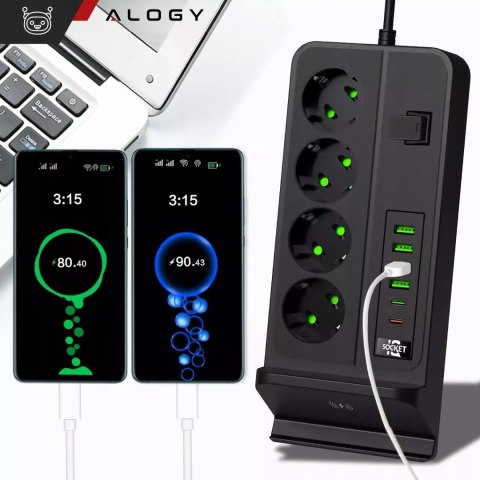 Przedłużacz Zasilający 4 Gniazda 4 Usb 2 Usb-C Ładowanie Qi 3M 3000W
