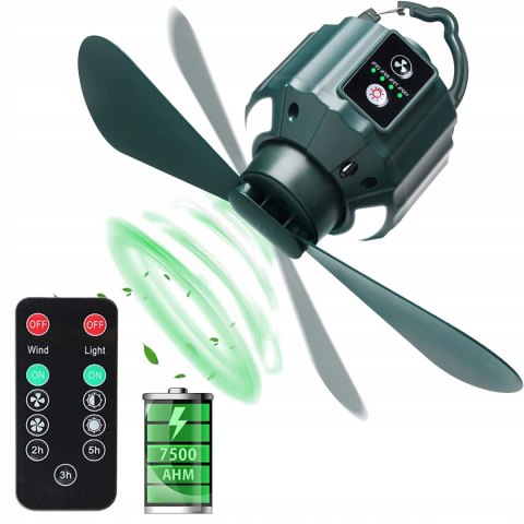 Wentylator 3W1 Do Namiotu Usb Led + Pilot, 7500Mah, Cisze I Mocne Działanie