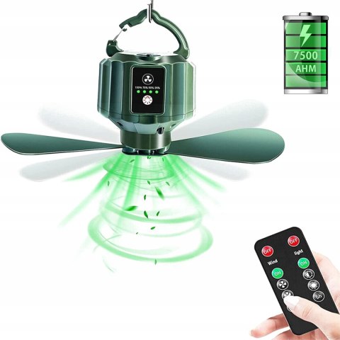 Wentylator 3W1 Do Namiotu Usb Led + Pilot, 7500Mah, Cisze I Mocne Działanie