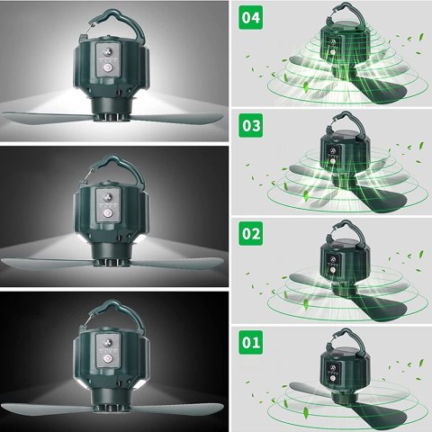 Wentylator 3W1 Do Namiotu Usb Led + Pilot, 7500Mah, Cisze I Mocne Działanie