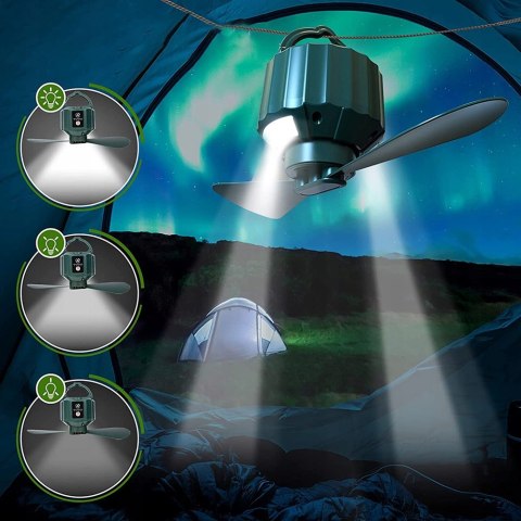Wentylator Namiotowy 3W1 Z Lampką Led, Powerbank 5200Mah I Pilotem Zdalnym