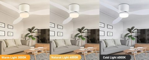 Wentylator Sufitowy Led 132Cm, 3 Barwy, Lato/Zima, 6 Trybów, Mocny + Pilot