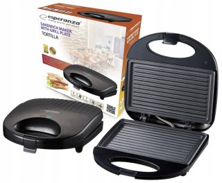 Esperanza Opiekacz Do Kanapek 1000W Grill - Tortilla, Nieprzyperane Płyty