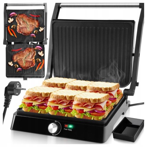 Grill Elektryczny 2200W Non-Stick, 180° Zawiasy, Taca Ociekowa, Regulacja