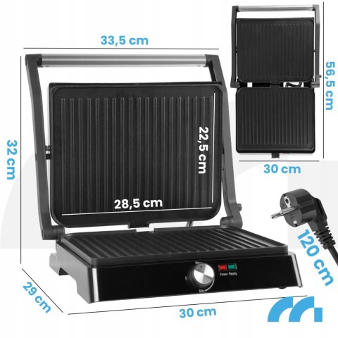 Grill Elektryczny 2200W Non-Stick, 180° Zawiasy, Taca Ociekowa, Regulacja