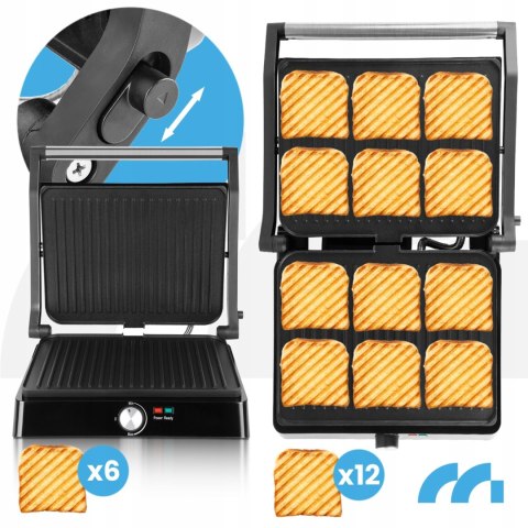 Grill Elektryczny 2200W Non-Stick, 180° Zawiasy, Taca Ociekowa, Regulacja