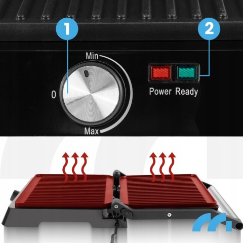 Grill Elektryczny 2200W Non-Stick, 180° Zawiasy, Taca Ociekowa, Regulacja