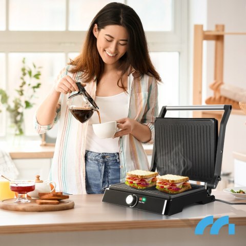 Grill Elektryczny 2200W Non-Stick, 180° Zawiasy, Taca Ociekowa, Regulacja