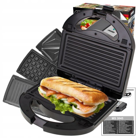 Opekacz 3W1 1000W - Kanapkowy, Grill, Gofrownica, Panini, Sandwich Łatwy