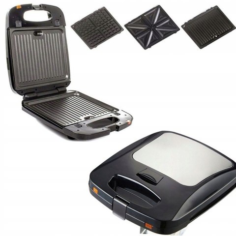 Opiekacz 3W1 1200W Czarny - Tosty, Panini, Gofwy I Grill, Łatwe Czyszczenie