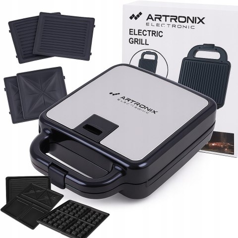 Opiekacz 3W1 Artronix 1400W - Toster, Gofrownica, Grill, Wymienne Płytki