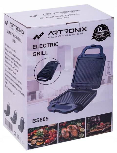Opiekacz 3W1 Artronix 1400W - Toster, Gofrownica, Grill, Wymienne Płytki