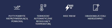 Opiekacz Do Kanapek 4-Trojkatny 900W, Nieprzywierające Płyty, Termostat